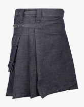 Active Men in Black Denim Kilt - Scottish Kilt Jacket™ USA-UK